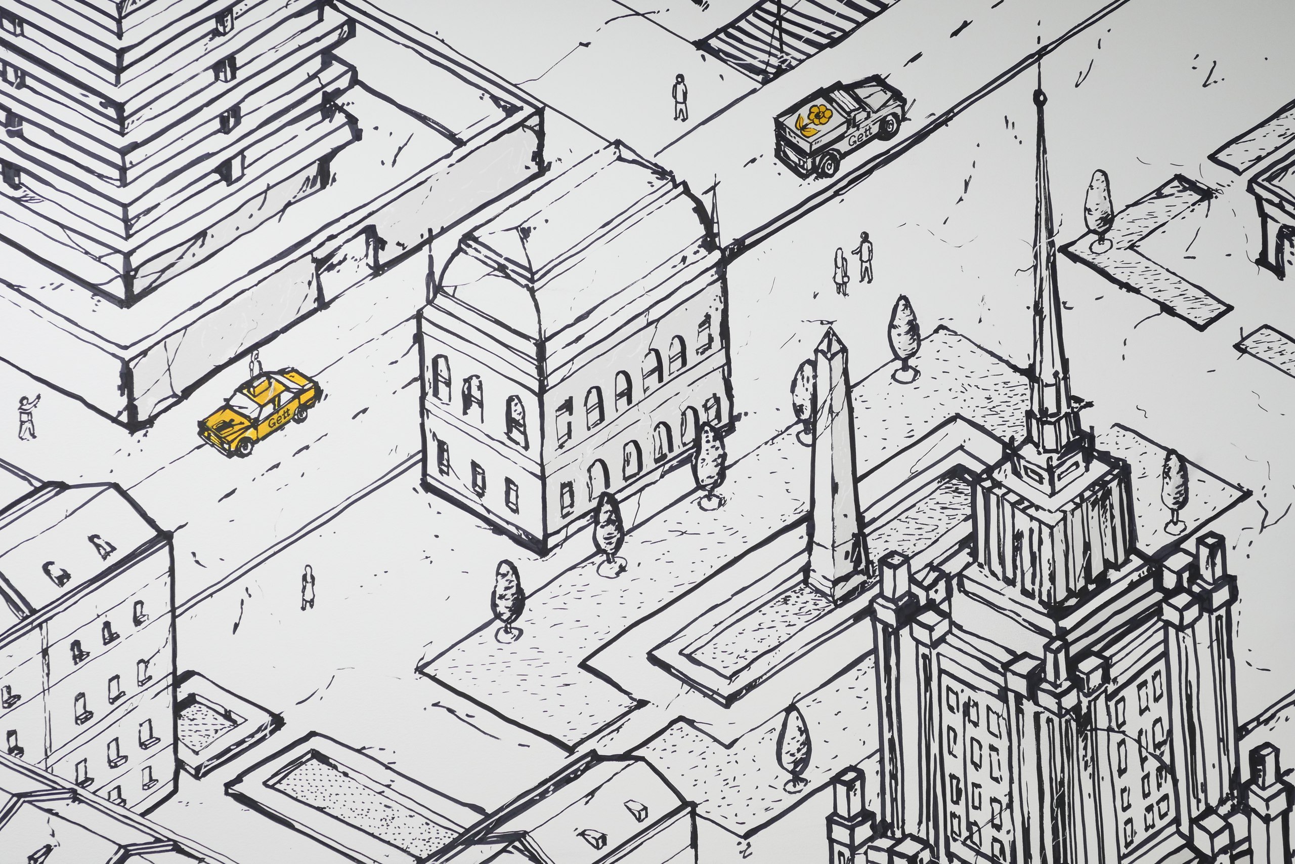 Оформление ресепшена офиса "Gett Taxi"  совместно с FGA agancy